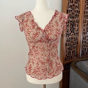 Wet Seal Cream Red Flower Blouse Women’s Size Small Like New
